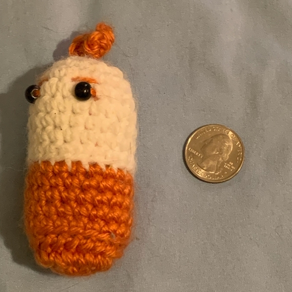 Handmade hand crocheted plush pill. Orange and tan - Picture 2 of 3